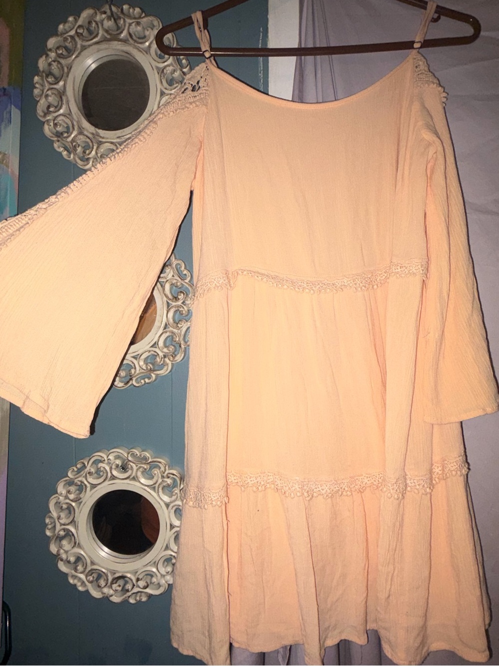 Womens Peach Cold-Shoulder Tiered top